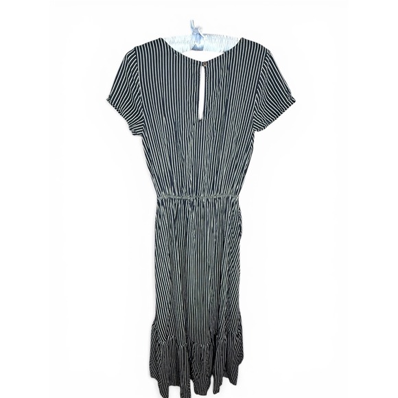 Hollister Navy White Pinstripe Midi Dress Tie Front Short Sleeve Womens Medium - Picture 2 of 8